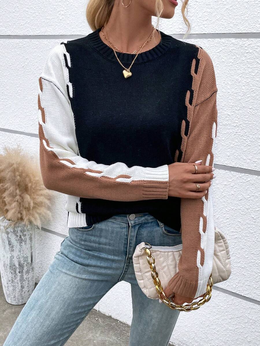 SHEIN LUNE Colorblock Drop Shoulder Sweater - Multicolor - View 1