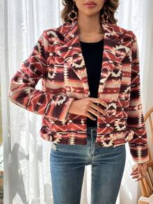 SHEIN VCAY In Địa lý Cổ áo Mở Mặt trước Áo khoác - Nhiều màu - Xem 3