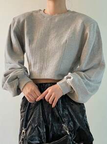 DAZY Solid Round Neck Sweatshirt,Fall Women Clothes