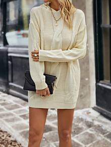 BTFBM 針織帽裝毛衣連身裙 - 米色 - 查看 5