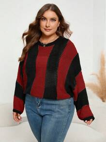 SHEIN LUNE Plus Color Block Drop Shoulder Sweater Knit Pullover Fall Winter Sweater - Multicolor - View 5