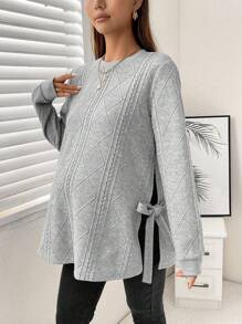 Áo nỉ xẻ gấu buộc hai bên cho bà bầu, dành cho mùa đông - Xám - Xem 3