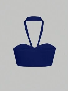 SHEIN Unity Top halter unicolor pecho con fruncido - azul real - Ver 2