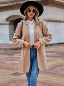 SHEIN Clasi 無地柄 オープンフロント オーバーコート - キャメル - チェックする 5