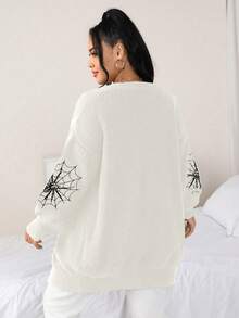 Flirla Plus Spider Web Pattern Drop Shoulder Duster Cardigan - Apricot - View 2
