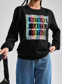 RueChic Slogan Graphic Sweatshirt - Black - View 4