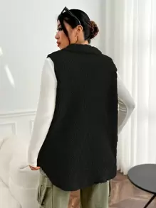 SHEIN EZwear Áo khoác vest Teddy có chi tiết vạt kép, cho mùa đông - màu đen - Xem 2