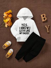 SHEIN Baby Boy Slogan Graphic Hoodie & Sweatpants - Multicolor - View 1