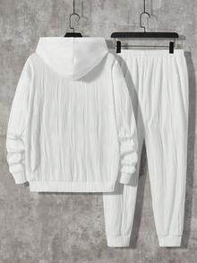 GENTILAND Nam Chất rắn Hoodie & Eo dây rút Quần thể thao - trắng - Xem 2