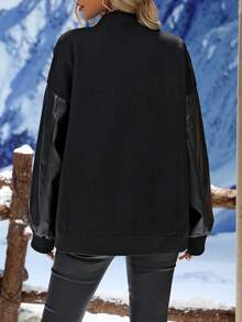 SHEIN LUNE Thả vai Túi xéo Áo khoác bomber - màu đen - Xem 2