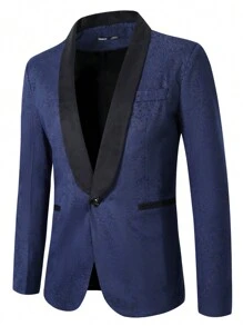 Manfinity Mode Men's Jacquard Shawl Collar Blazer - Navy Blue - View 4
