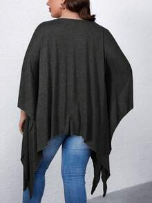 SHEIN LUNE Plus Batwing Sleeve Button Front Asymmetrical Hem Tee - Grey - View 2
