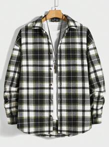 Manfinity VCAY Oversized Men's Plaid Long Sleeve Casual Shacket