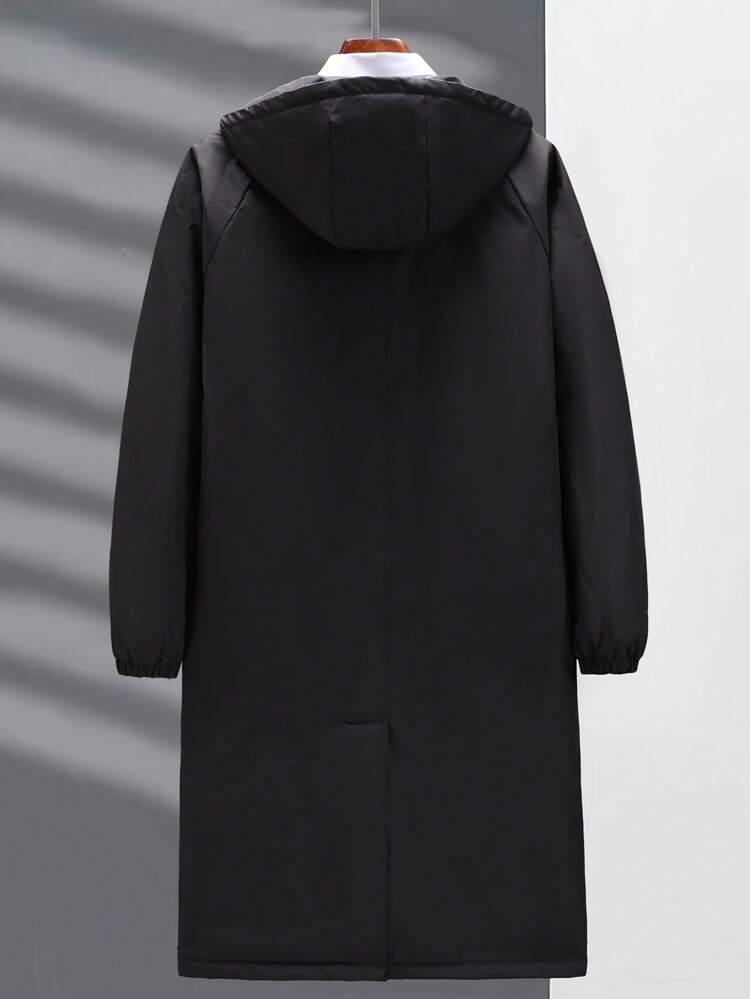 1pc Loose Fit Men's Long Sleeve Flap Pocket Thermal Lined Hooded Winter Coat, Fall/Winter