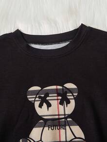 SHEIN Perso Play Tween Boy Bear Print Pullover & Plaid Pants - Multicolor - View 3