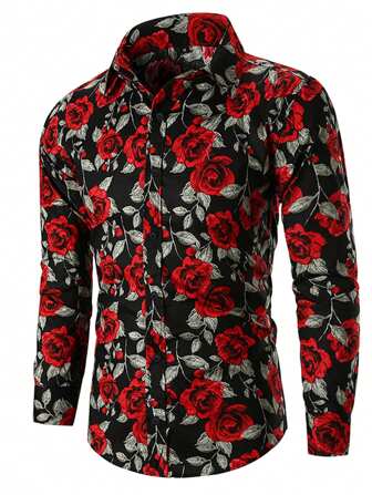 NITAGUT Men Rose Print Shirt