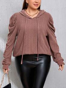 SHEIN Clasi Plus Size Solid Drawstring Sweatshirt - Pink - View 5