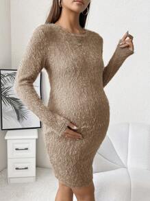 SHEIN Thai sản Chất rắn 	
Fuzzy Váy bodycon - màu nâu - Xem 3