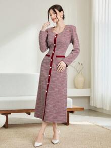 Modelyn Đầm dạ hội dài cài nút phía trước viền tương phản - Nhiều màu - Xem 5