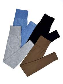 SHEIN Yoga Basic 4pcs Bezszwowy Wysoka rozciągliwość Szeroki pas Legginsy sportowe - Wielokolorowe - Zobacz 4