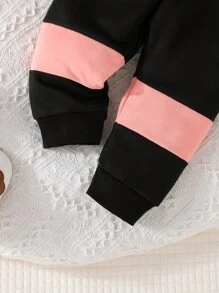 Baby Girl Letter Graphic Colorblock Sweatshirt & Sweatpants - Multicolor - View 7