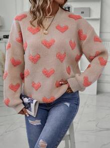 SHEIN Privé Heart Pattern Drop Shoulder Sweater - Multicolor - View 6