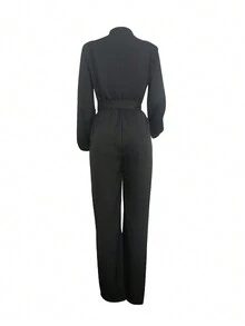 休閒 性感腰帶 口袋純色女士連體褲