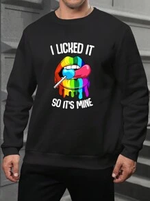 Manfinity Homme Men Plus Slogan Graphic Thermal Sweatshirt - Black - View 1