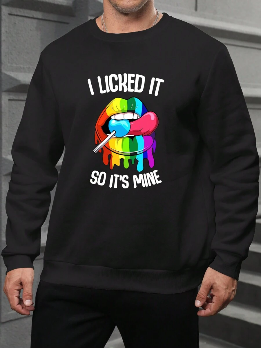 Manfinity Homme Men Plus Slogan Graphic Thermal Sweatshirt - Black - View 1