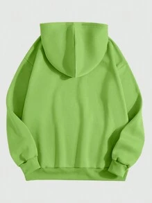 ROMWE MEN Street Life Các bạn Đồ họa Chữ cái Dây rút Lót nhiệt Hoodie - màu xanh lá - Xem 2
