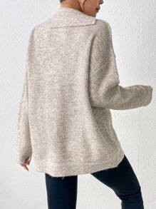 SHEIN Frenchy Cổ áo Thả vai Áo len - Màu Khaki - Xem 2