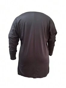 大码女式V领长袖休闲T恤，圣诞驯鹿印花 - 黑色 - 查看 2