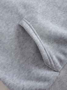 SHEIN EZwear Cat & Slogan Graphic Kangaroo Pocket Drawstring Thermal Lined Hoodie