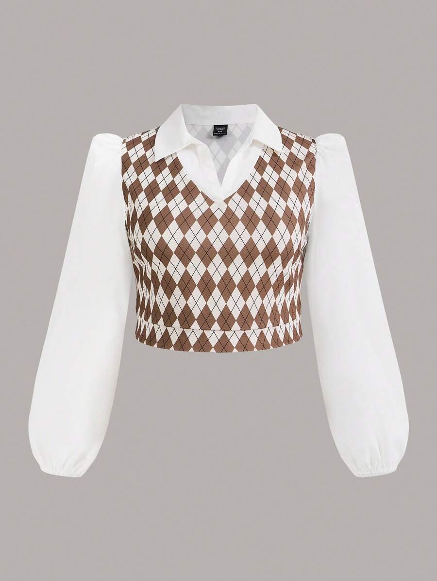 SHEIN MOD 大碼菱形印花假兩件襯衫 - 彩色 - 查看 1