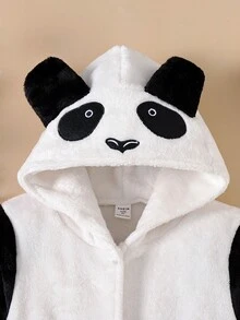 Chica Joven Bata con bordado de dibujos animados con diseño de oreja 3D con capucha con cinturón forro polar - Blanco - Ver 3