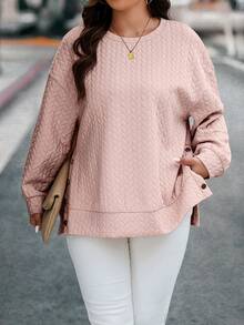 Calvaya 加大码落肩纽扣细节套头卫衣 秋季卫衣 - 粉色 - 查看 3