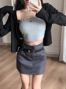 DAZY Solid Open Front Crop Jacket,Fall Clothes - Black - View 7