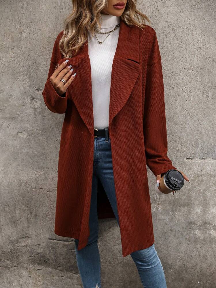 Lapel Neck Drop Shoulder Open Front Coat