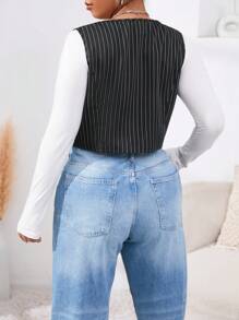 SHEIN EZwear Hơn In Pinstriped Nút phía trước Áo khoác Vest Without Tee - Nhiều màu - Xem 2