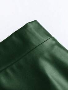 Women's Casual Solid Color Elastic Waist Flare Skirt, High Waist A-Line Skirt, Commute & Daily Wear Skirt, Minimalist Slimming Skirt, Faux Leather Skirt - View 3