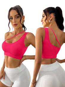 3pcs One Shoulder Cut Out Sports Bra - Multicolor - View 4