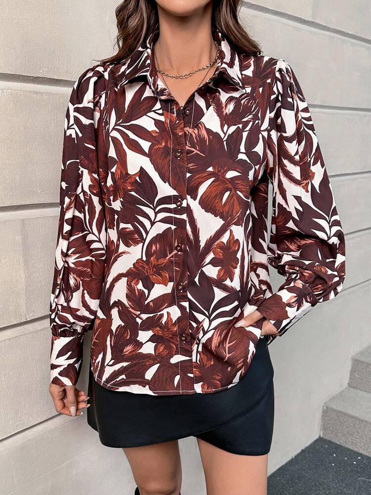 Tropical Print Button Front Shirt