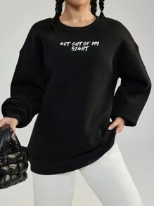 Skull & Slogan Graphic Drop Shoulder Sweatshirt - Black - View 2