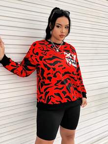 SHEIN EZwear 大碼卡通圖案落肩袖運動衫 - 彩色 - 查看 4