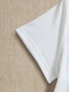 SHEIN EZwear 字母圖案T恤 - 白色 - 查看 6