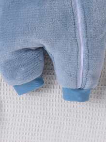 SHEIN Baby Boy Cartoon Embroidery 3D Ear Design Hooded Zipper Front Fleece Costume Jumpsuit - Multicolor - View 6