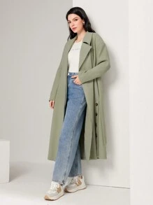 Mulvari 西裝領雙排釦腰帶花呢外套 - 綠色 - 查看 4