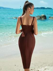 素色緊身上衣緊身洋裝 - 棕色 - 查看 2
