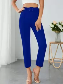 SHEIN PETITE Chất rắn Thắt lưng Quần skinny Quần - Xanh đậm - Xem 1
