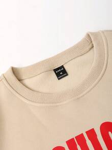 Aesthetic Post 美学邮报——男士字母印花保暖卫衣两件套 - 杏色 - 查看 7